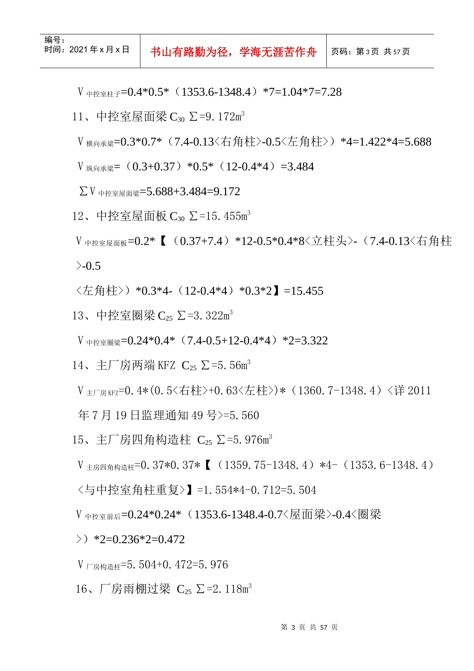 电站厂房土建工程量结算审查书MicrosoftWord文档_第3页