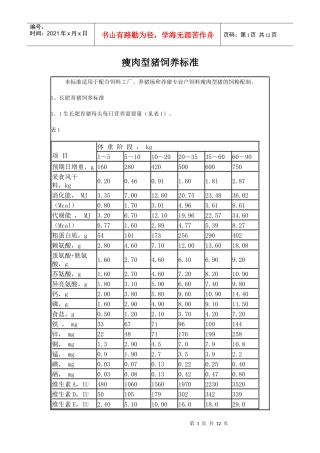 瘦肉型猪饲粮配制标准