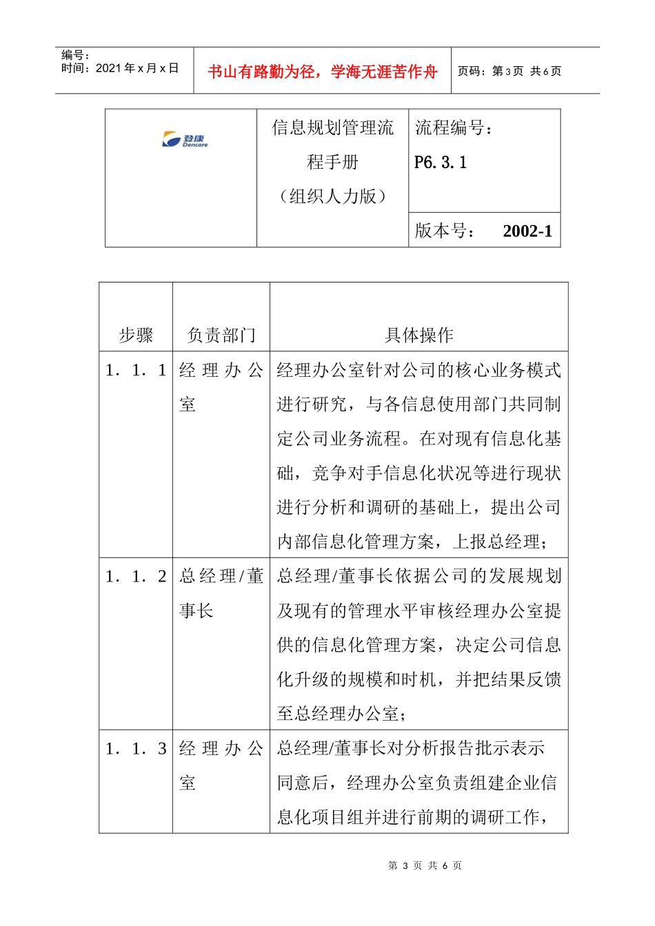 登康口腔护理用品股份有限公司信息化规划管理流程手册_第3页