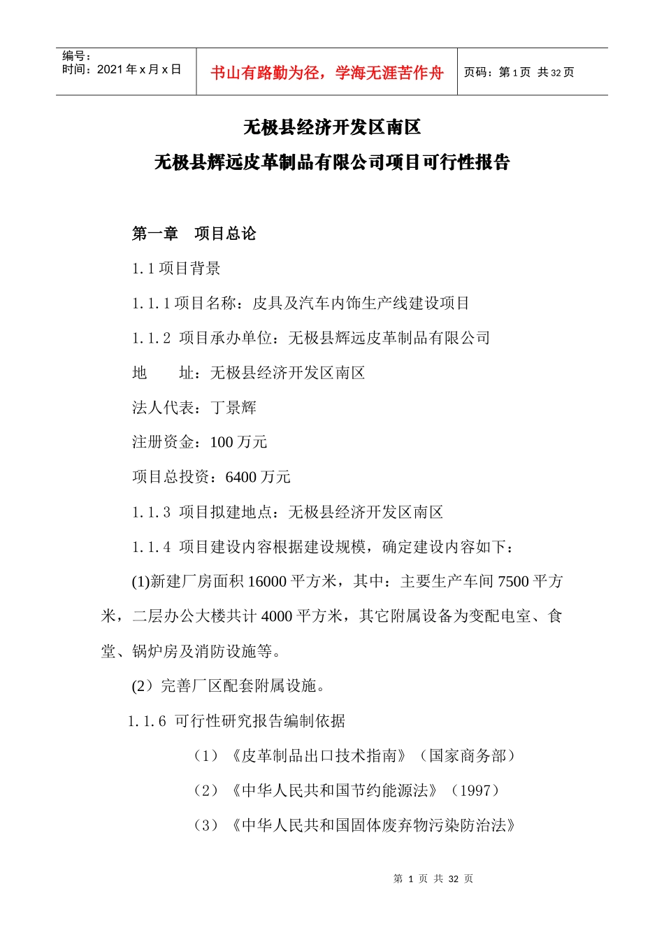皮革制品项目可行性研究报告_第1页