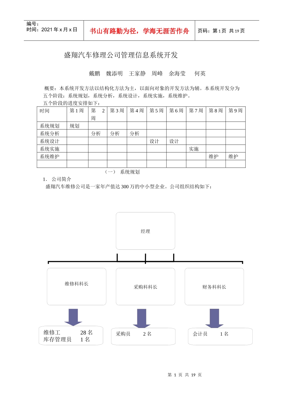 盛翔汽车修理公司管理信息系统开发_第1页