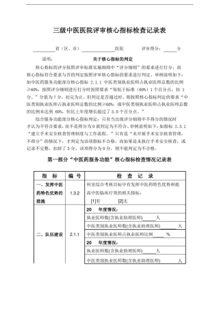 三级中医医院评审核心指标检查记录表