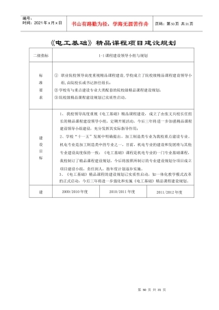 电工基础精品课程项目建设规划