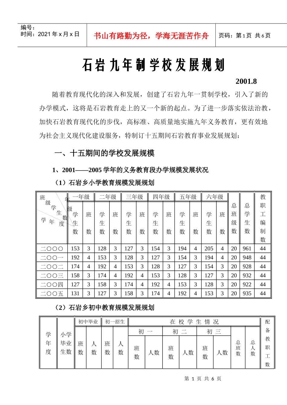 石岩九年制学校发展规划_第1页