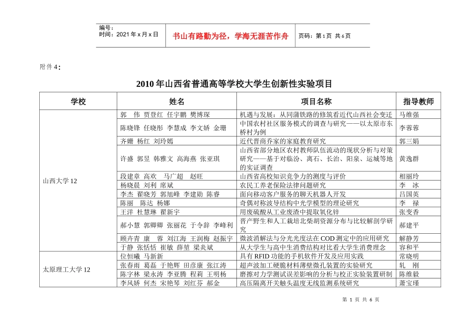 省普通高等学校大学生创新性实验项目_第1页