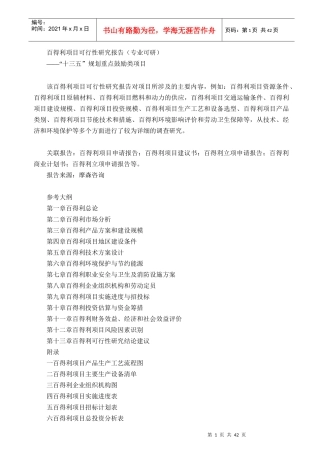 百得利项目可行性研究报告(专业可研)