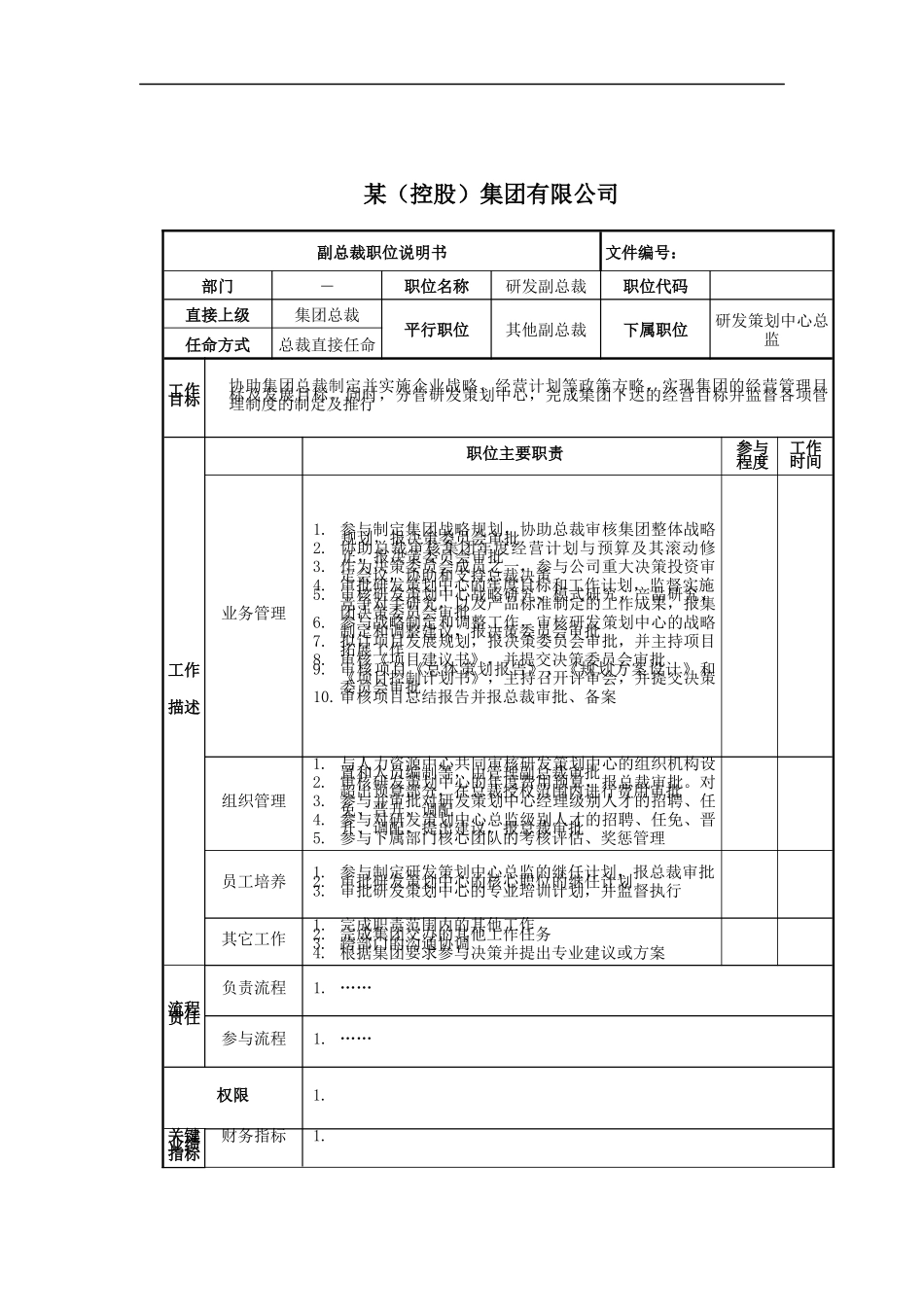 研发副总裁岗位说明书_第1页