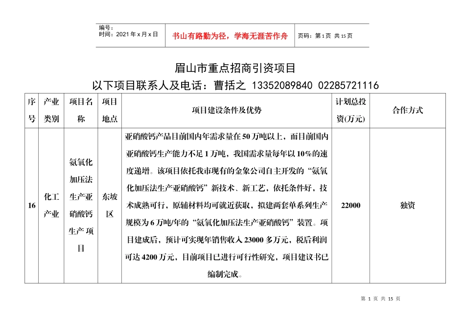 眉山市重点招商引资项目（16~45）doc-中国技术市场_第1页