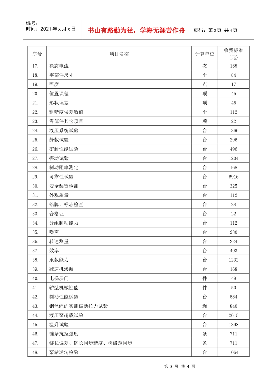 电梯类定期检验项目收费标准表五   电  梯_第3页