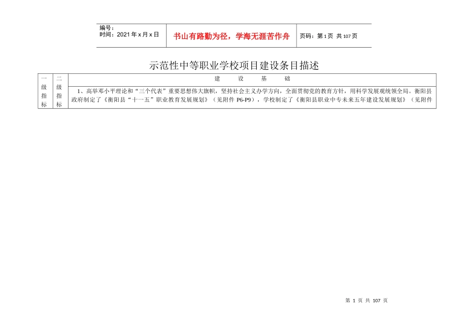 示范性中等职业学校项目建设条目描述_第1页