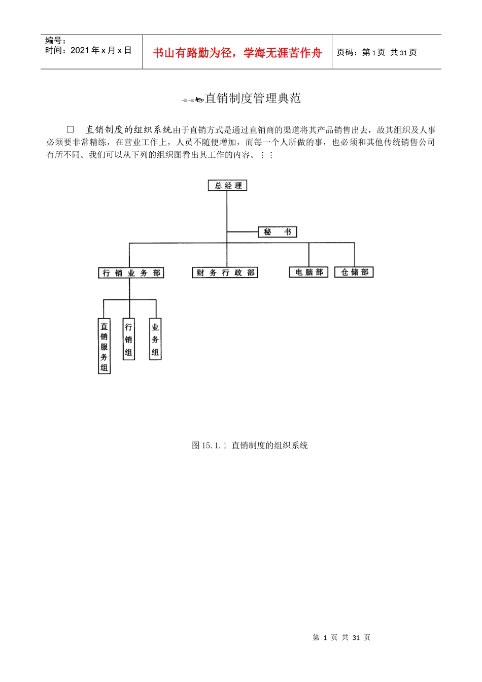 直销--直销制度管理典范(DOC 29页)_第1页