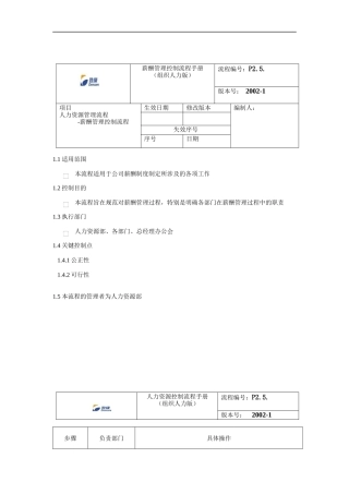 登康口腔护理用品股份有限公司薪酬管理控制流程手册
