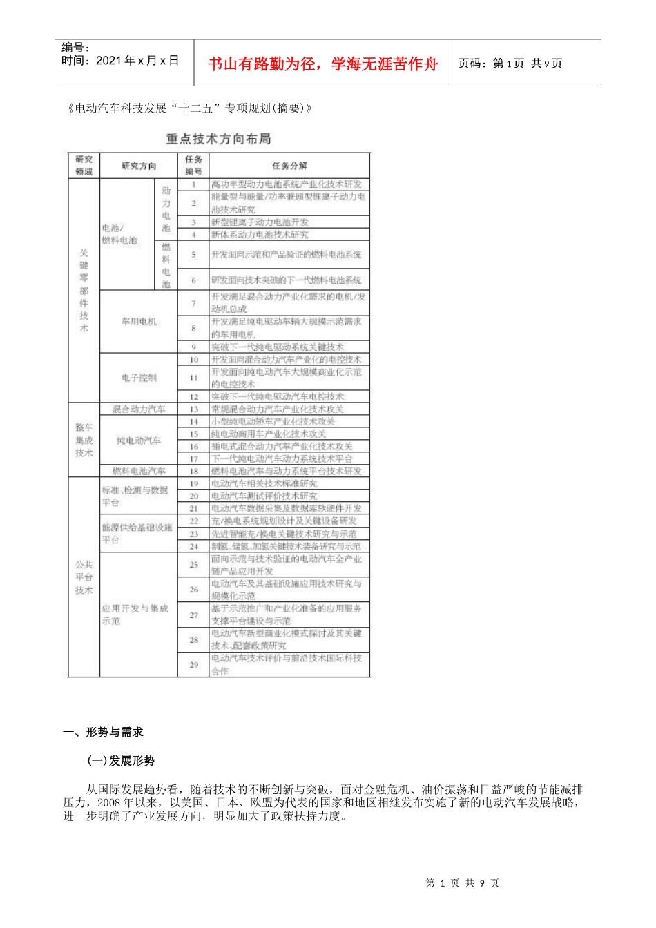 电动汽车科技发展十二五专项规划全文_第1页