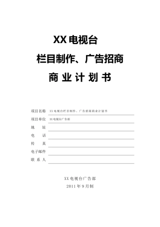电视栏目制作商业计划书
