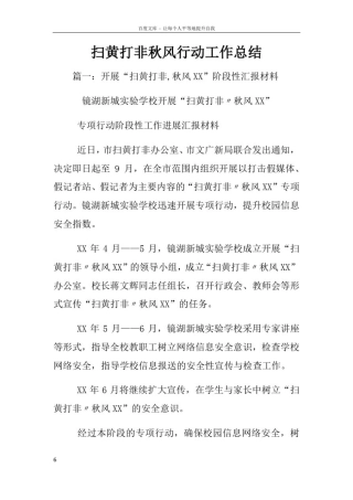 扫黄打非秋风行动工作总结