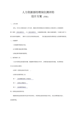 人力资源部经理测评设计方案教学总结