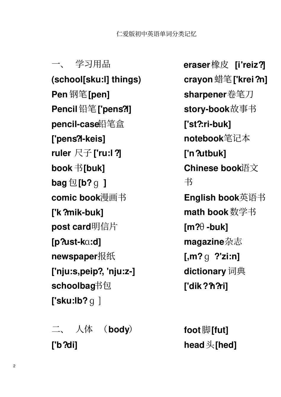 仁爱版初中英语单词分类记忆_第2页