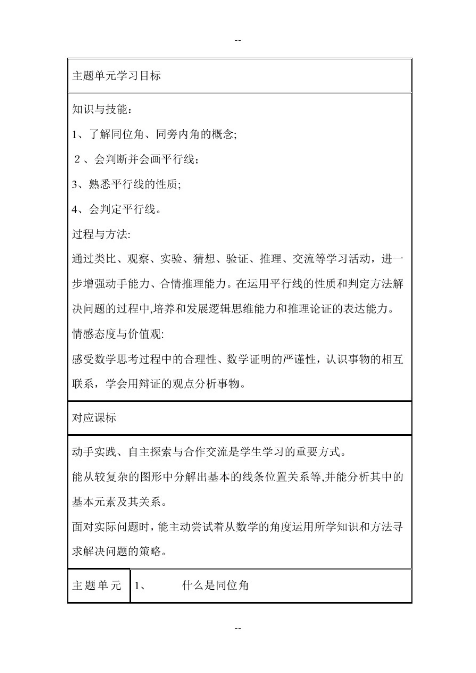 初中数学《平行线》单元教学设计以及思维导图_第2页