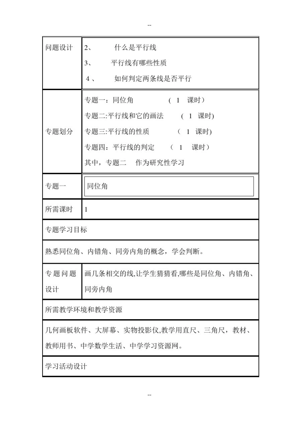 初中数学《平行线》单元教学设计以及思维导图_第3页