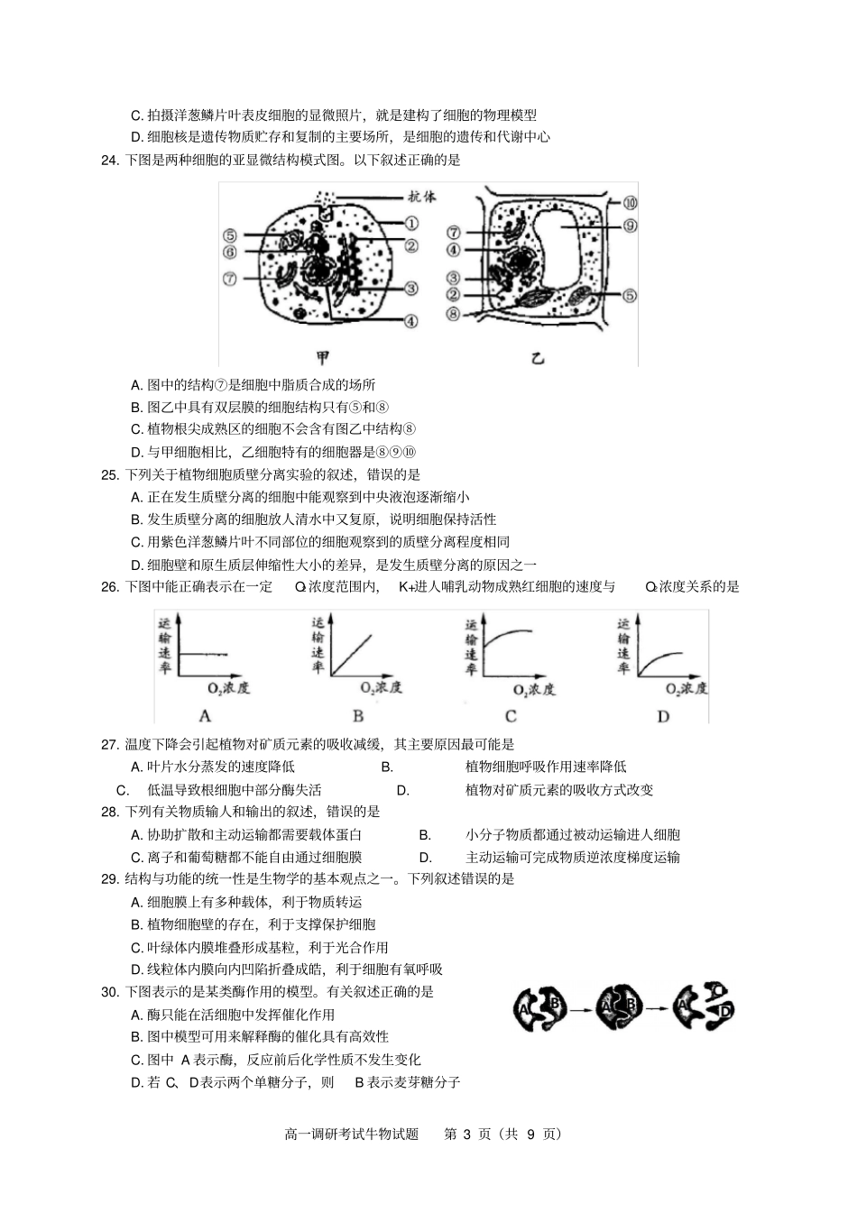 成都市2018～2019学年度上期期末学业质量监测-高一生物_第3页