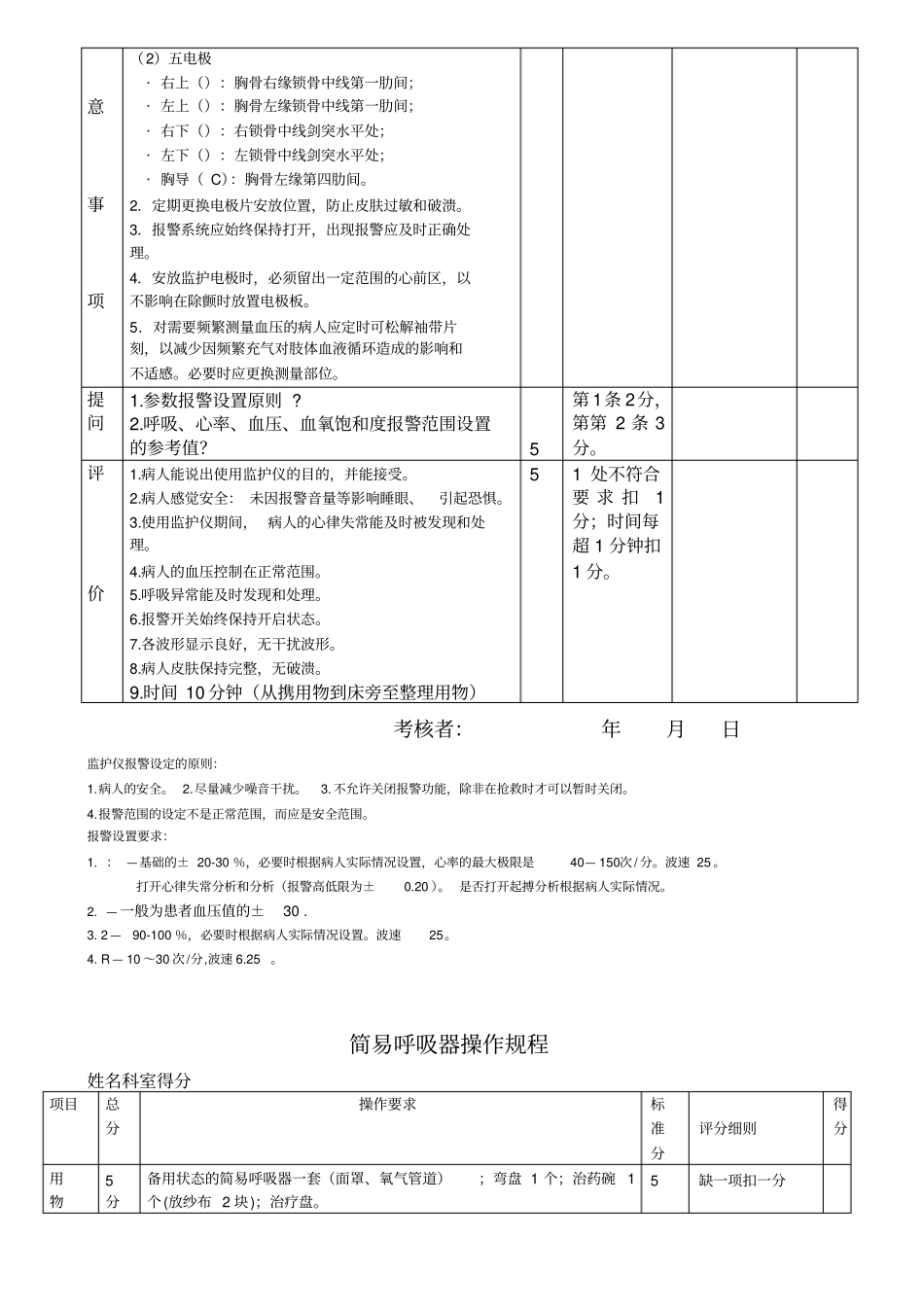 心电监护仪使用及评分标准_第2页
