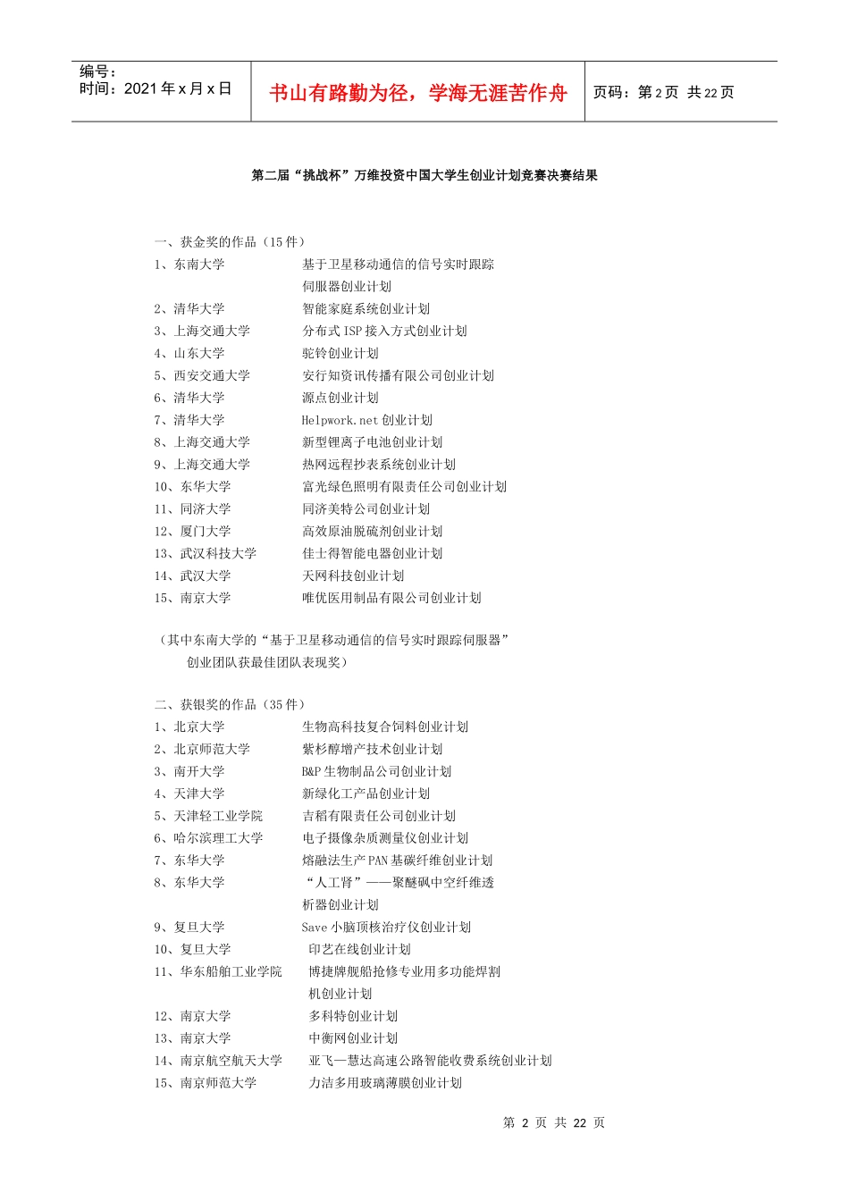 第一届“挑战杯”和讯网中国大学生创业计划竞赛_第2页