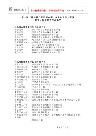 第一届“挑战杯”和讯网中国大学生创业计划竞赛