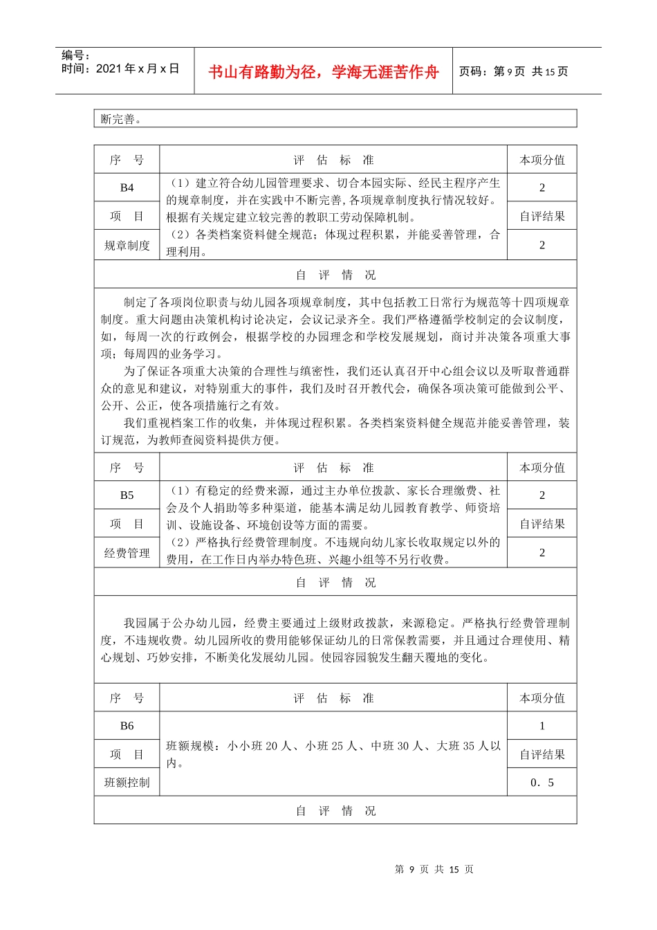 福建省莆田市争创示范性幼儿园分项目自评表填写内容_第2页
