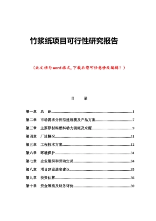 竹浆纸项目可行性研究报告