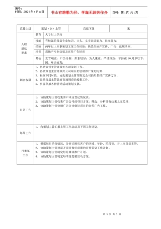 策划部文案策划员职务说明书