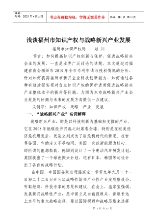 福州市知识产权与战略新兴产业发展