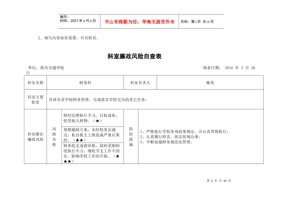 科室廉政风险自查表_第2页