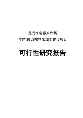 稻米加工项目可行性研究报告