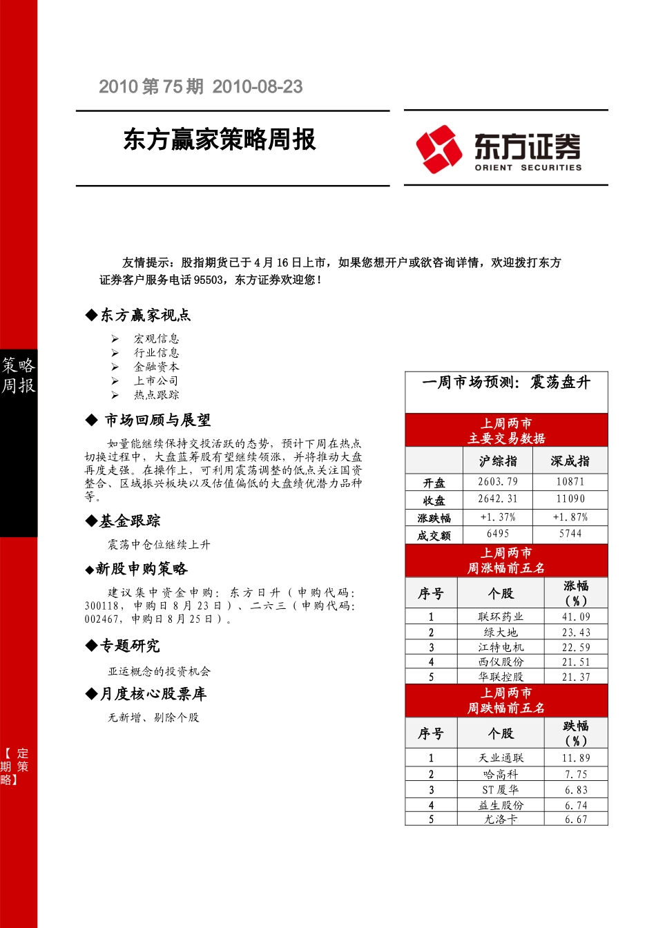 策略周报XXXX第75期XXXX-08-23东方赢家策略_第1页