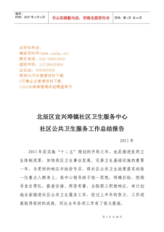 社区公共卫生服务年度工作总结报告