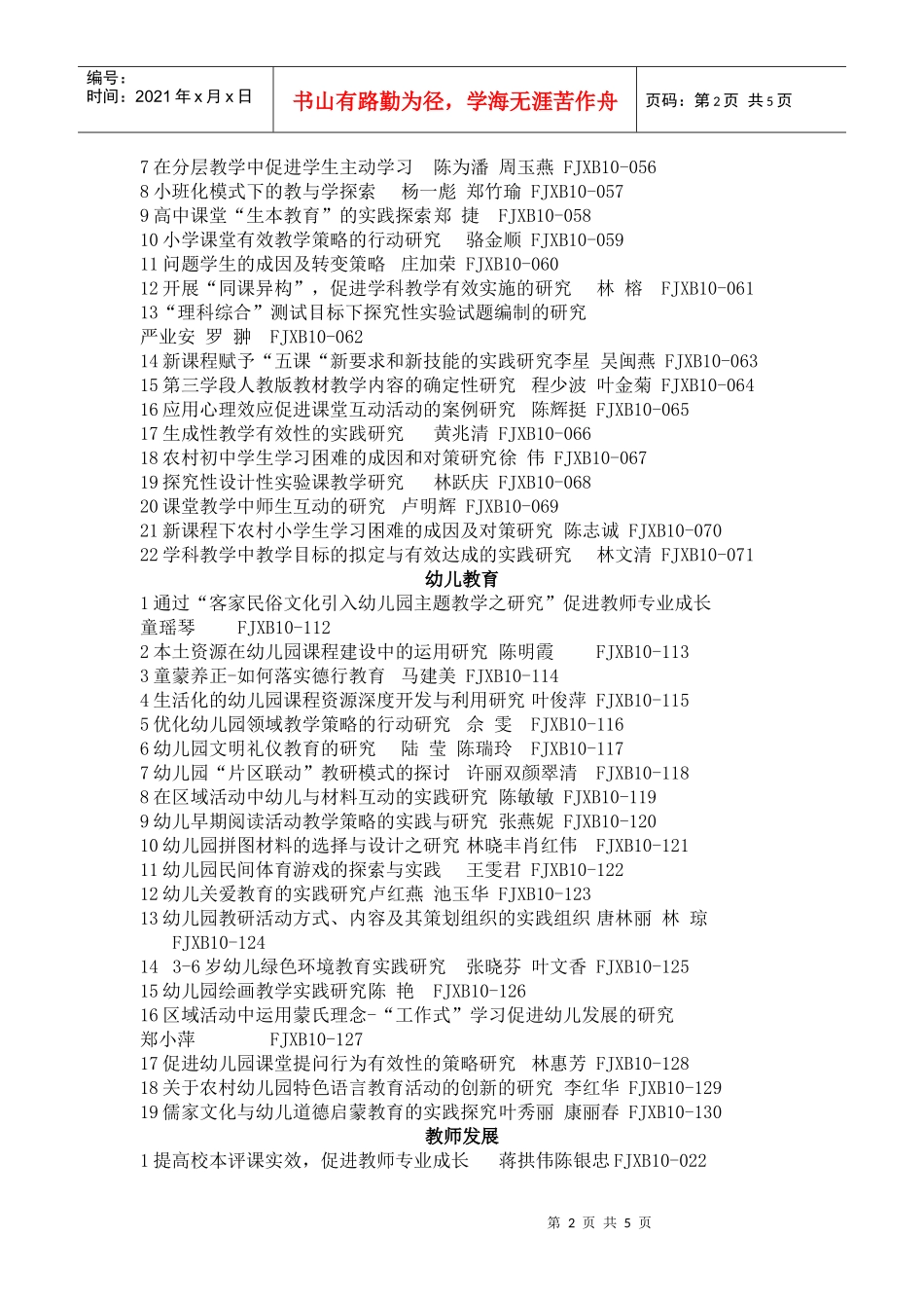 福建省教育科学“十一五”规划XXXX年度“校本教研”课题立项_第2页