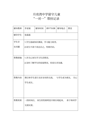 12名留守儿童“一对一”帮扶活动记录