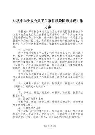 红枫中学突发公共卫生事件风险隐患排查工作实施方案 