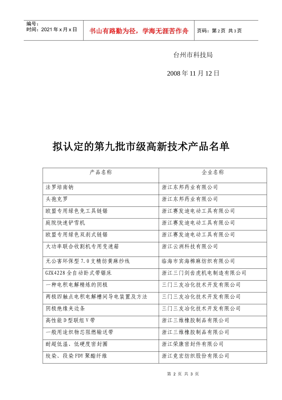 第八批台州市级高新技术产品认定公示_第2页