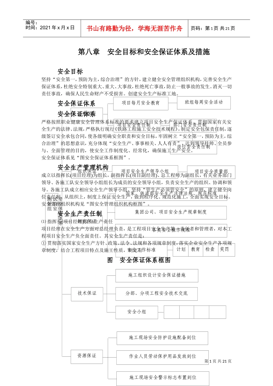 第八章安全目标和安全保证体系及措施(DOC27页)_第1页