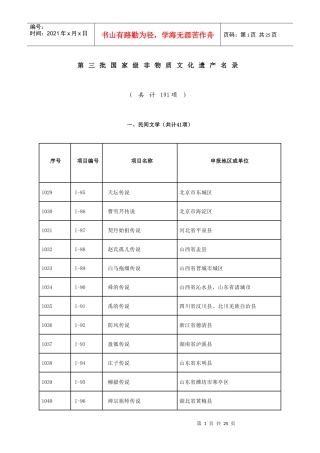 第三批国家非物质文化遗产名录及拓展项目名录