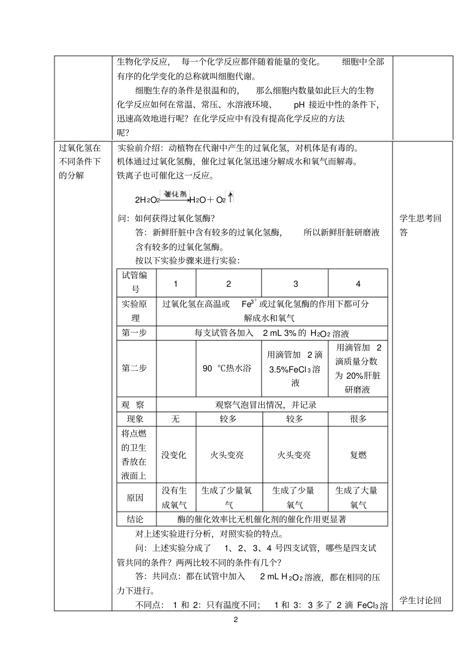 人教版高中生物必修一5.1降低化学反应活化能的酶1课时优质教案_第2页