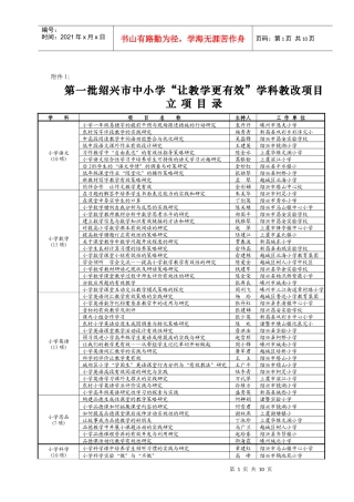 第一批绍兴市中小学让教学更有效学科教改项目