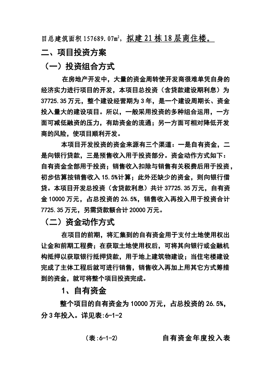 福满花园项目投资估算及资金筹措计划_第2页