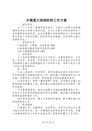 乡镇重大疫病防控工作实施方案 