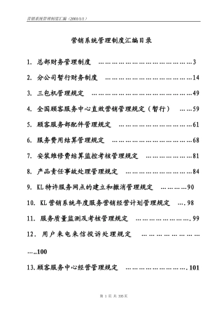 科龙营销系统管理制度汇编目录