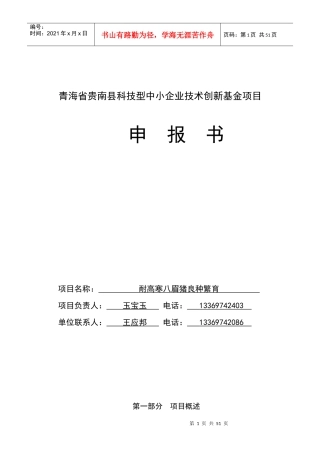 科技型中小企业技术创新基金项目申报书