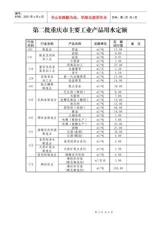 第二批重庆市主要工业产品用水定额