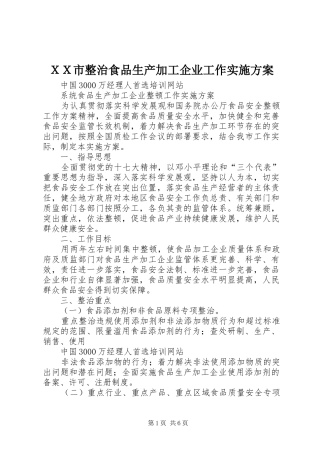 ＸＸ市整治食品生产加工企业工作方案 