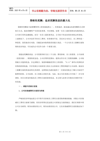 策略性奖酬：追求奖酬效益的最大化